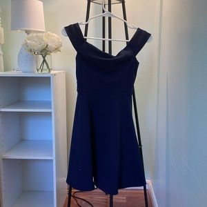 Navy blue off the shoulder formal dress